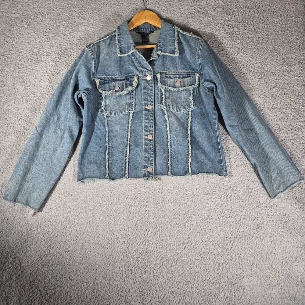 Jamie Nicole Denim Jean Crop Jacket Women's Size 16 Light Wash Frayed Seams Vtg